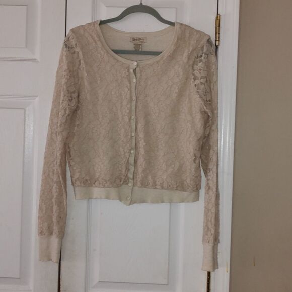Lucky Brand lace cream oatmeal color wool cashmere blend cardigan Sz Xl - Picture 1 of 5
